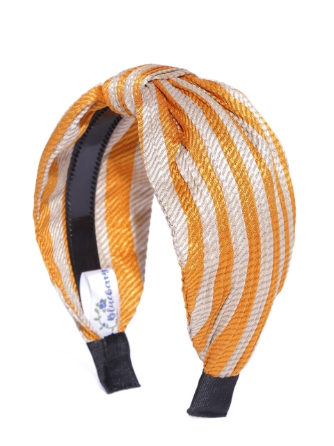 

Blueberry Women Beige & Mustard Yellow Pleated Alice Hairband with Knot Detail