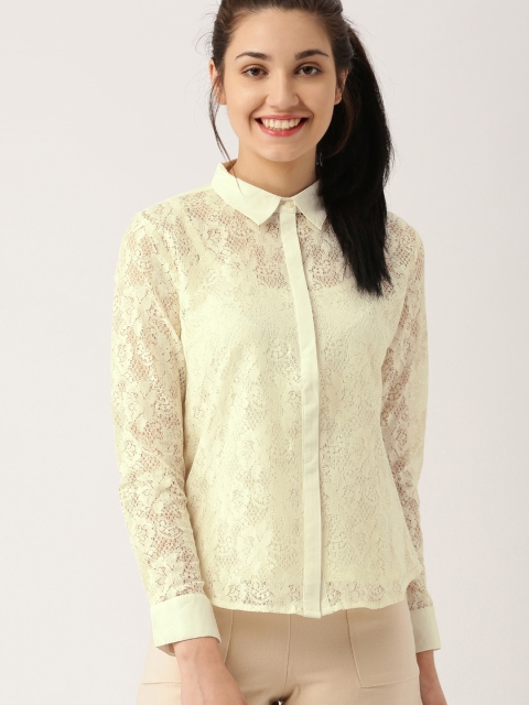 

DressBerry Women Cream Lace Shirt