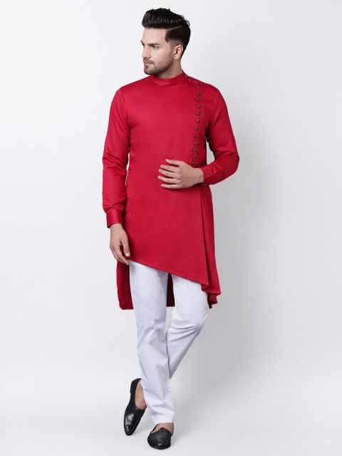 

I Know Men Maroon Solid Straight Kurta