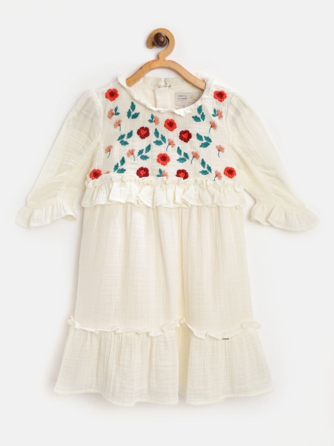 

Cherry Crumble Girls Off-White Solid A-Line Dress