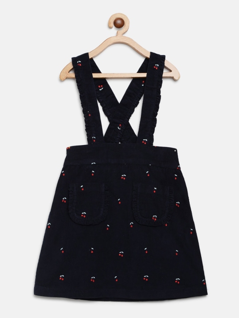 

Cherry Crumble Girls Navy Blue Printed Pinafore Dress