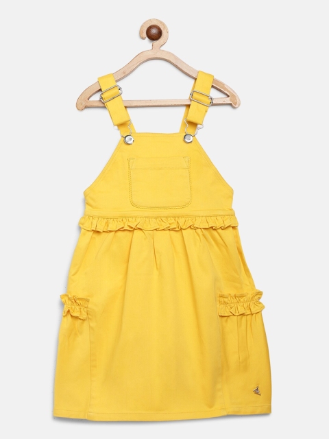 

Cherry Crumble Girls Yellow Solid Pinafore Dress