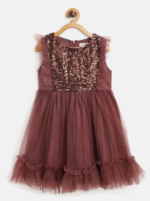 

Cherry Crumble Girls Brown Sequinned Fit and Flare Dress