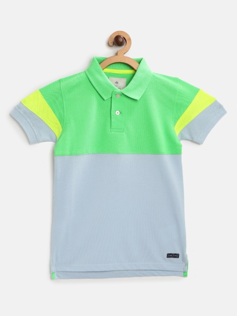 

Cherry Crumble Boys Green & Blue Colourblocked Polo Collar T-shirt