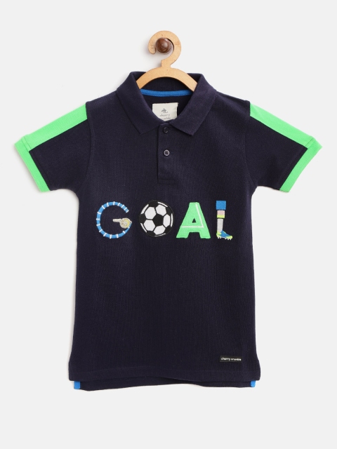 

Cherry Crumble Infant Boys Navy Blue & Green Printed Polo Collar T-shirt