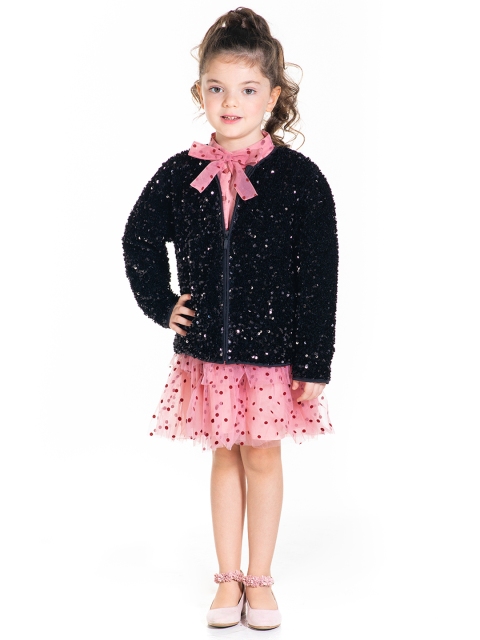 

Cherry Crumble Girls Black Sequin Embellished Open Front Jacket
