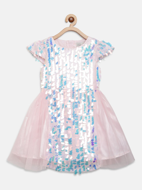

Cherry Crumble Girls Pink Embellished Fit and Flare Dress