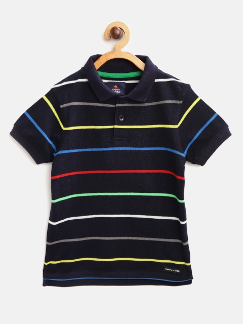 

Cherry Crumble Boys Black Striped Polo Collar T-shirt