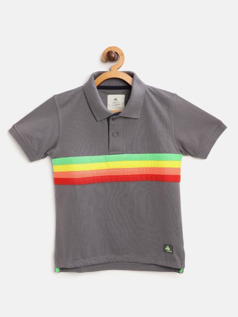 

Cherry Crumble Boys Grey & Red Striped Polo Collar T-shirt