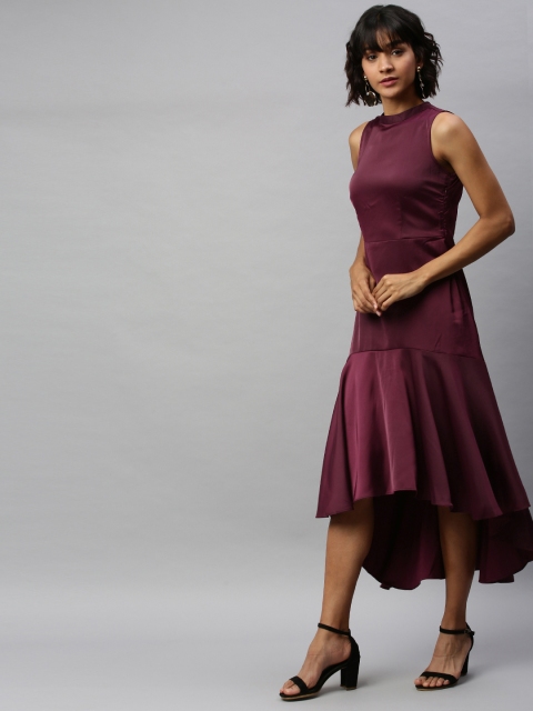 

AND Women Burgundy Solid A-Line Dress