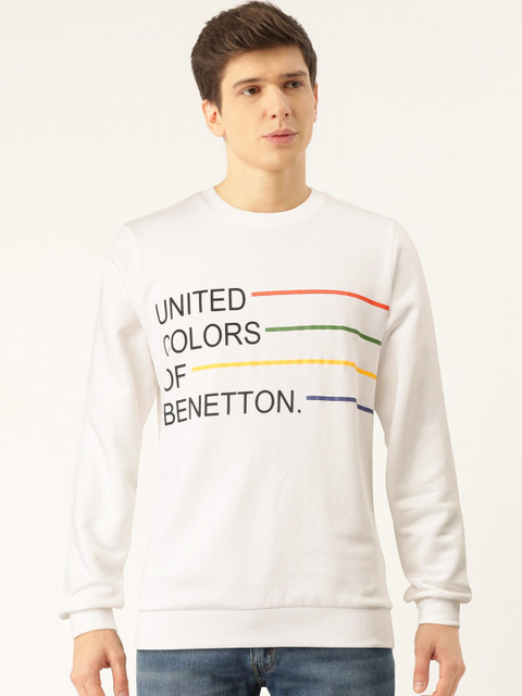 

United Colors of Benetton Men White Brand Logo Print Sweatshirt