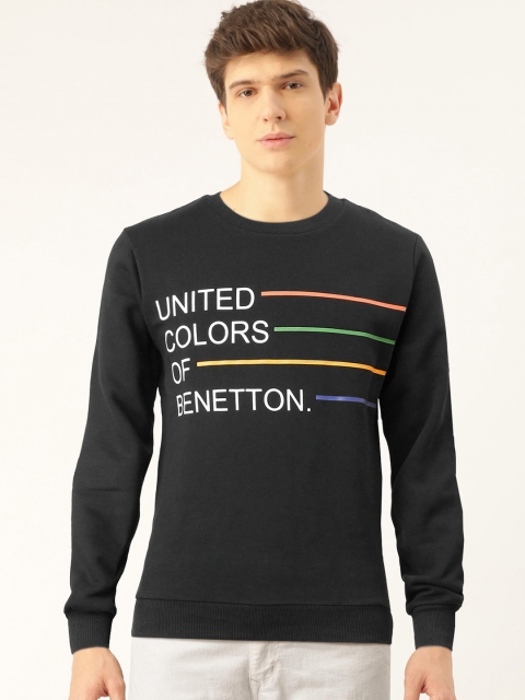 

United Colors of Benetton Men Black Brand Logo Print Sweatshirt