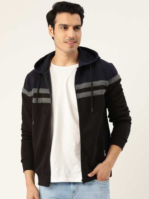 

United Colors of Benetton Men Black & Navy Blue Hooded Sweatshirt