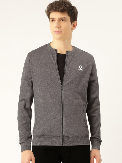 

United Colors of Benetton Men Charcoal Grey Solid Sweatshirt