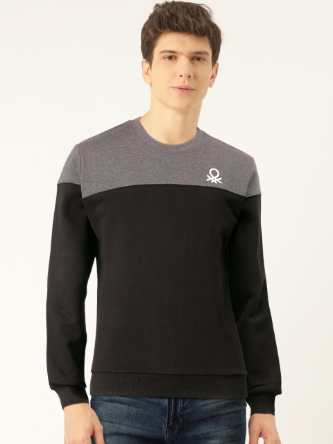 

United Colors of Benetton Men Black & Grey Colourblocked Sweatshirt