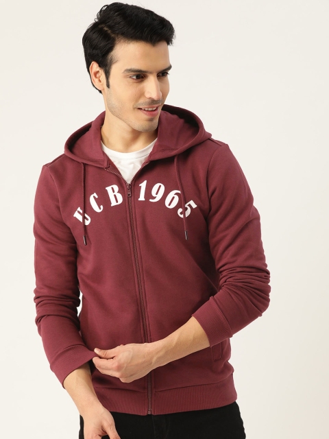 

United Colors of Benetton Men Maroon & White Printed Hooded Sweatshirt