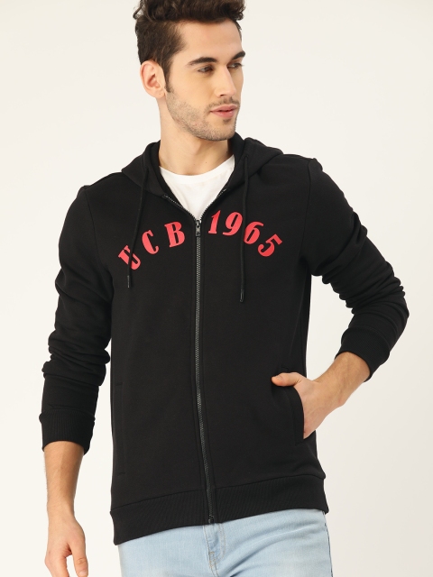 

United Colors of Benetton Men Black Solid Hooded Sweatshirt