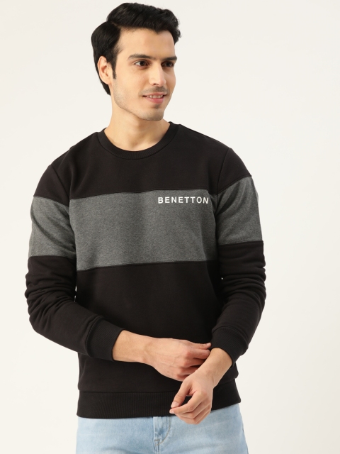 

United Colors of Benetton Men Black & Grey Colourblocked Sweatshirt