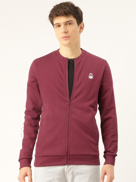 

United Colors of Benetton Men Burgundy Solid Sweatshirt