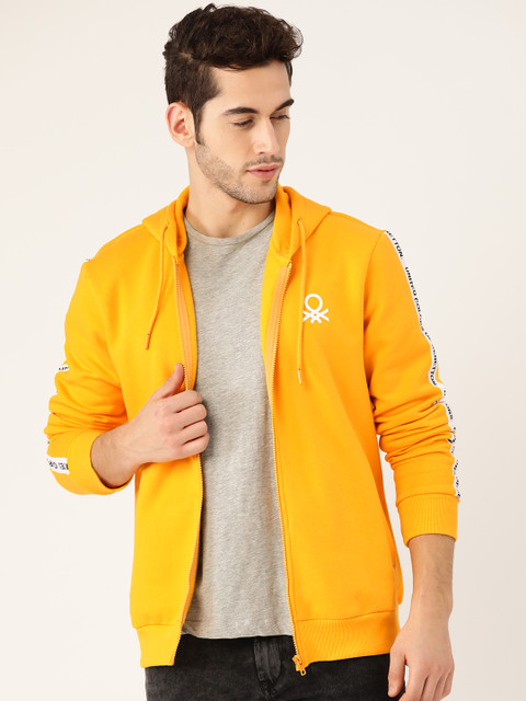 

United Colors of Benetton Men Yellow Solid Hooded Sweatshirt