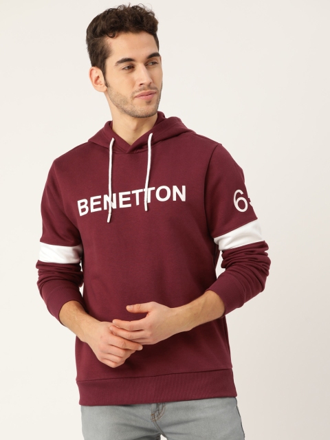 

United Colors of Benetton Men Maroon Printed Hooded Sweatshirt