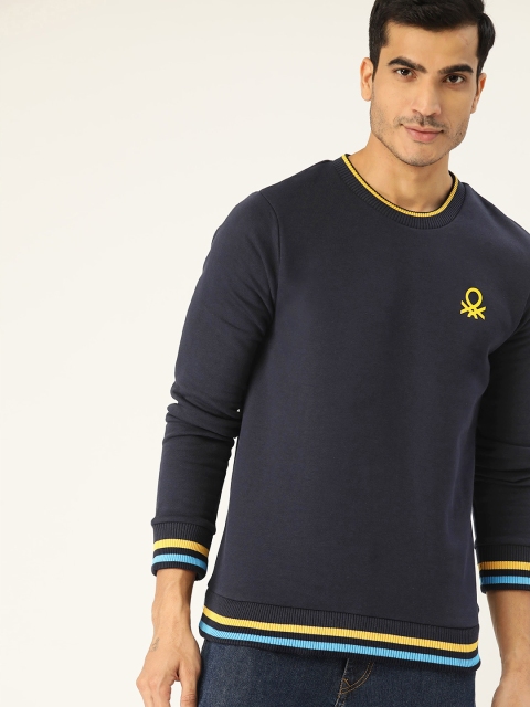 

United Colors of Benetton Men Navy Blue Solid Sweatshirt