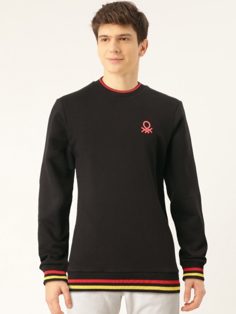

United Colors of Benetton Men Black Solid Sweatshirt