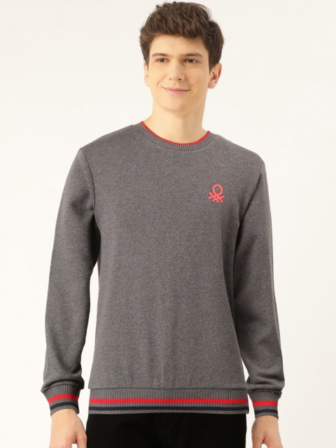 

United Colors of Benetton Men Charcoal Grey Solid Sweatshirt