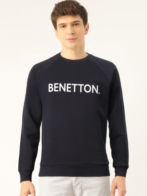 

United Colors of Benetton Men Navy Blue Brand Logo Print Sweatshirt