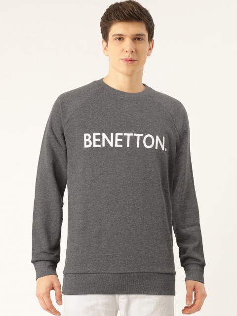 

United Colors of Benetton Men Charcoal Grey Solid Sweatshirt