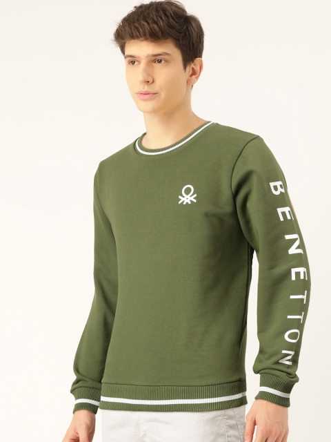 

United Colors of Benetton Men Olive Green Solid Sweatshirt
