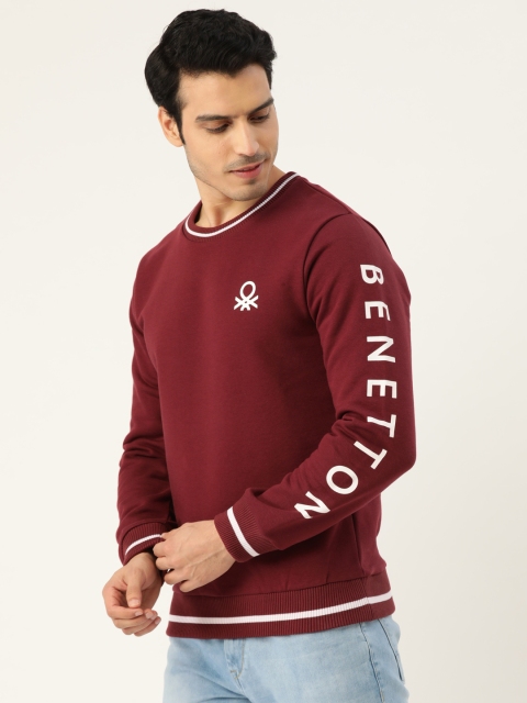 

United Colors of Benetton Men Maroon Solid Sweatshirt