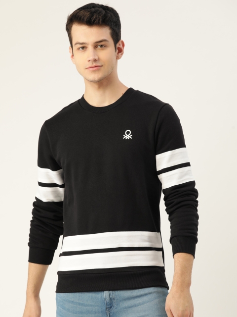 

United Colors of Benetton Men Black & White Striped Detail Sweatshirt