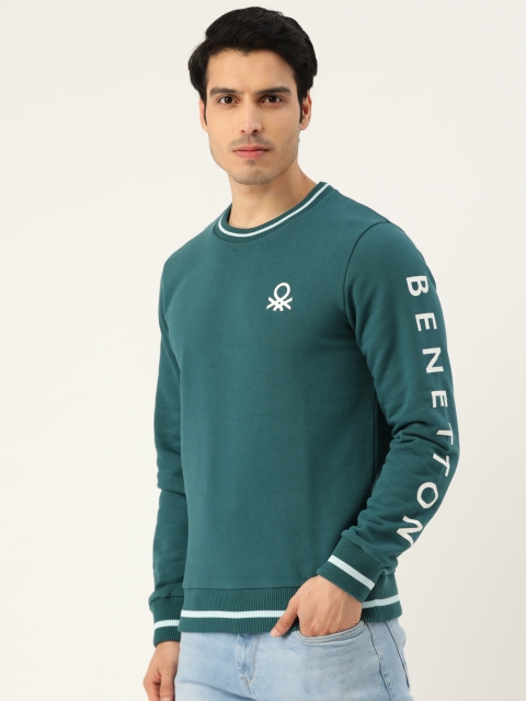

United Colors of Benetton Men Teal Blue Solid Sweatshirt