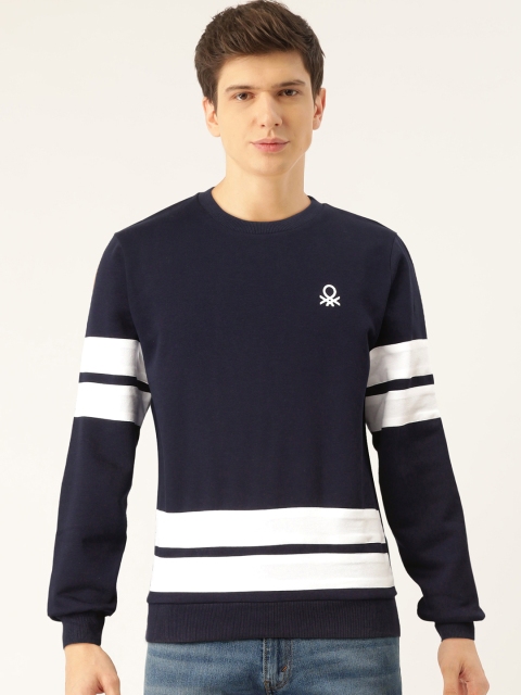

United Colors of Benetton Men Navy Blue & White Striped Detail Sweatshirt