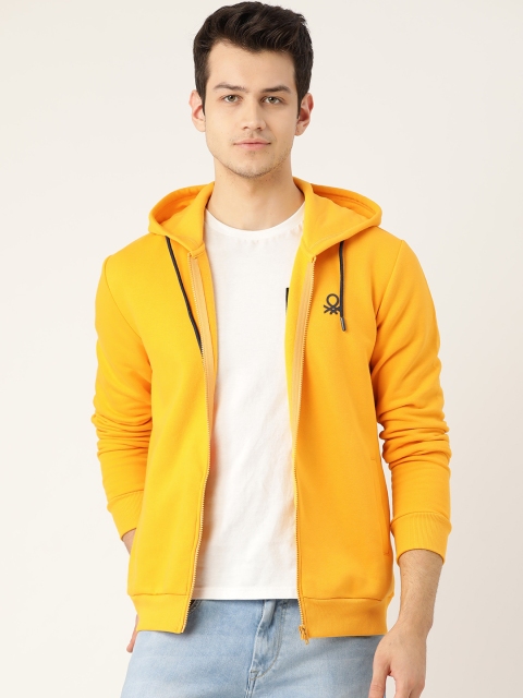 

United Colors of Benetton Men Yellow Solid Hooded Sweatshirt