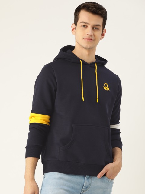 

United Colors of Benetton Men Navy Blue Solid Hooded Sweatshirt