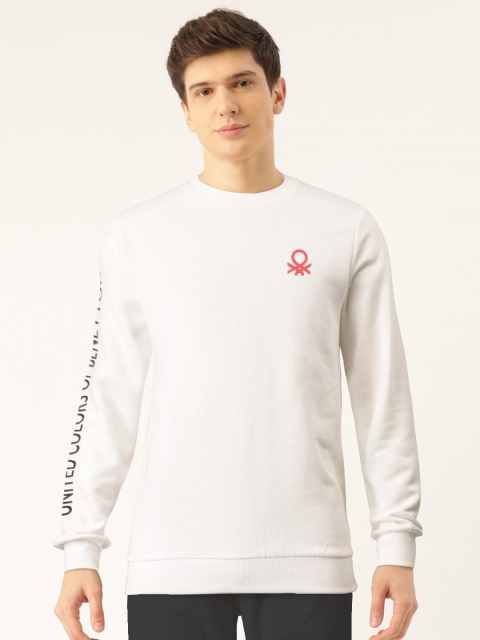 

United Colors of Benetton Men White Solid Sweatshirt
