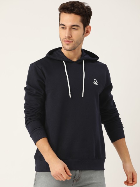 

United Colors of Benetton Men Navy Blue Solid Hooded Sweatshirt