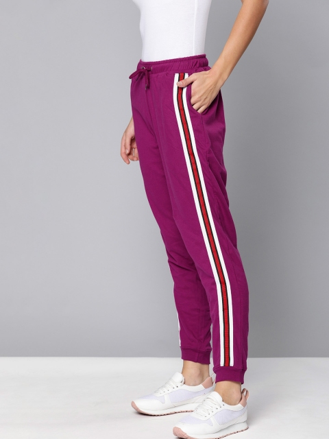 

Kook N Keech Women Purple Straight Fit Solid Joggers with Side Stripes
