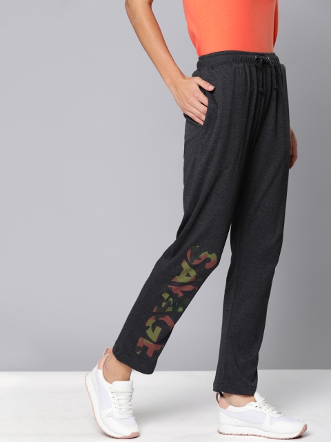 

Kook N Keech Women Charcoal Grey Straight Fit Solid Track Pants with Printed Detail