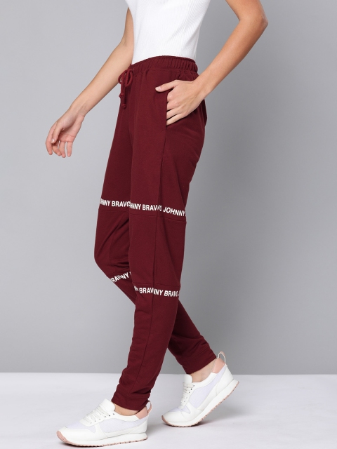 

Johnny Bravo by Kook N Keech Women Maroon Straight Fit Solid Joggers with Printed Detail