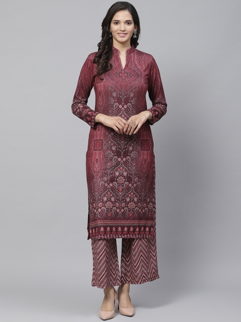 

Biba Women Burgundy & Beige Printed Winter Kurta with Palazzos