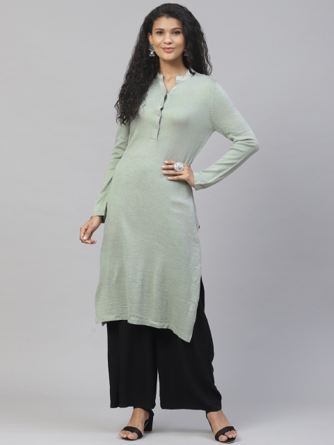 

Biba Women Sea Green Solid Straight Winter Kurta