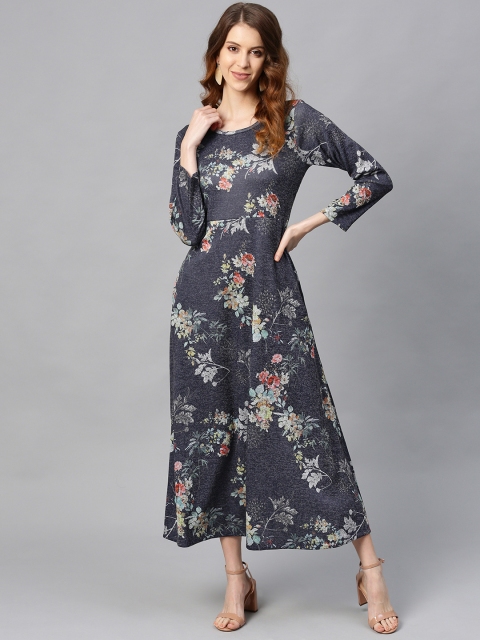 

Biba Women Navy Blue & Grey Floral Print Maxi Dress