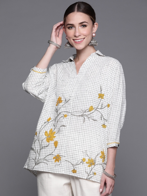 

Biba Off White & Black Shirt Collar Checked Tunic