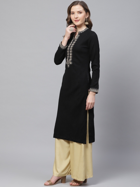 

Biba Women Black Yoke Design Straight Winter Kurta