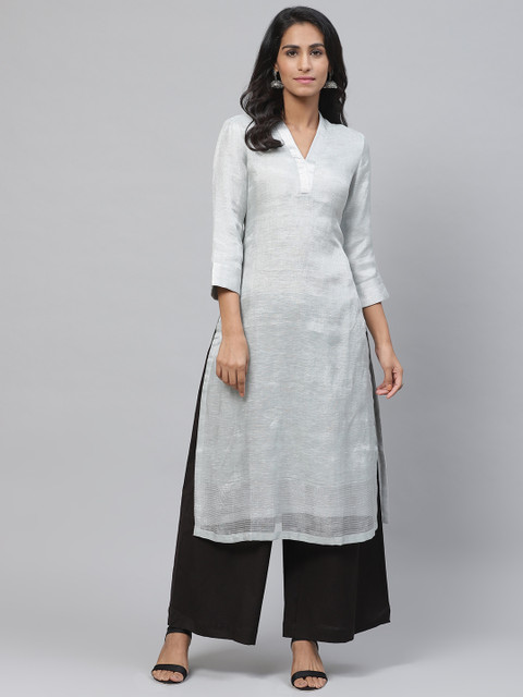 

Biba Women Grey Solid Straight Kurta