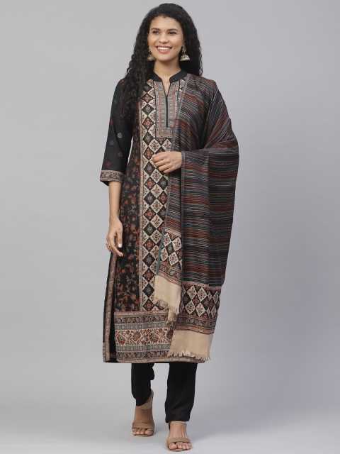 

Biba Women Black & Beige Woven Design Winter Kurta with Trousers & Dupatta