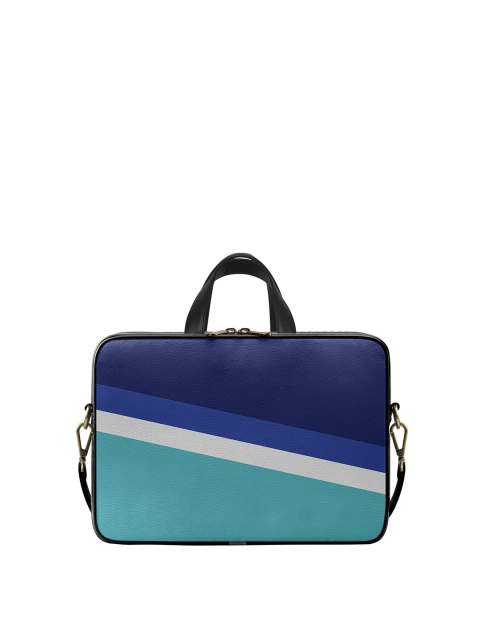 

DailyObjects Unisex Navy Blue & Green Striped PU Laptop Bag